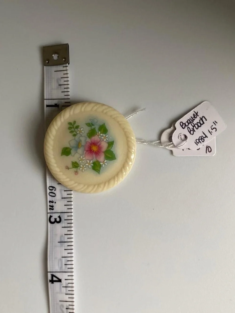 Vintage Signed AVON 1984 Book Piece Handpainted Floral Porcelain Pink Brooch Pin